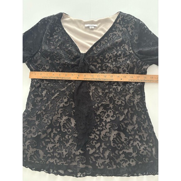 Dressbarn Babydoll Top L Black Lace Y2K Velvet Burnout Whimsigoth Bell Sleeve - Picture 8 of 15